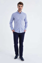 Slim Fit Long Sleeve Floral Printed Cotton Blue Casual