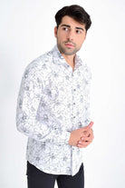 Slim Fit Long Sleeve Floral Printed Cotton Gray Casual