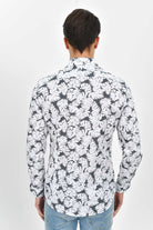 Slim Fit Long Sleeve Leaf Printed Cotton Gray Casual Shirt