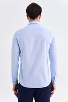 Slim Fit Long Sleeve Linen & Cotton Ice Blue Casual Shirt