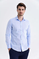 Slim Fit Long Sleeve Linen & Cotton Ice Blue Casual Shirt