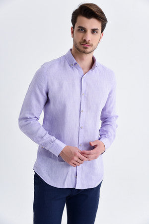 Slim Fit Long Sleeve Linen Lilac Dress Shirt - MIB