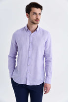 Slim Fit Long Sleeve Linen Lilac Dress Shirt - MIB