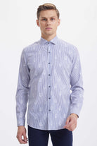 Slim Fit Long Sleeve Patterned Cotton Blue Casual Shirt