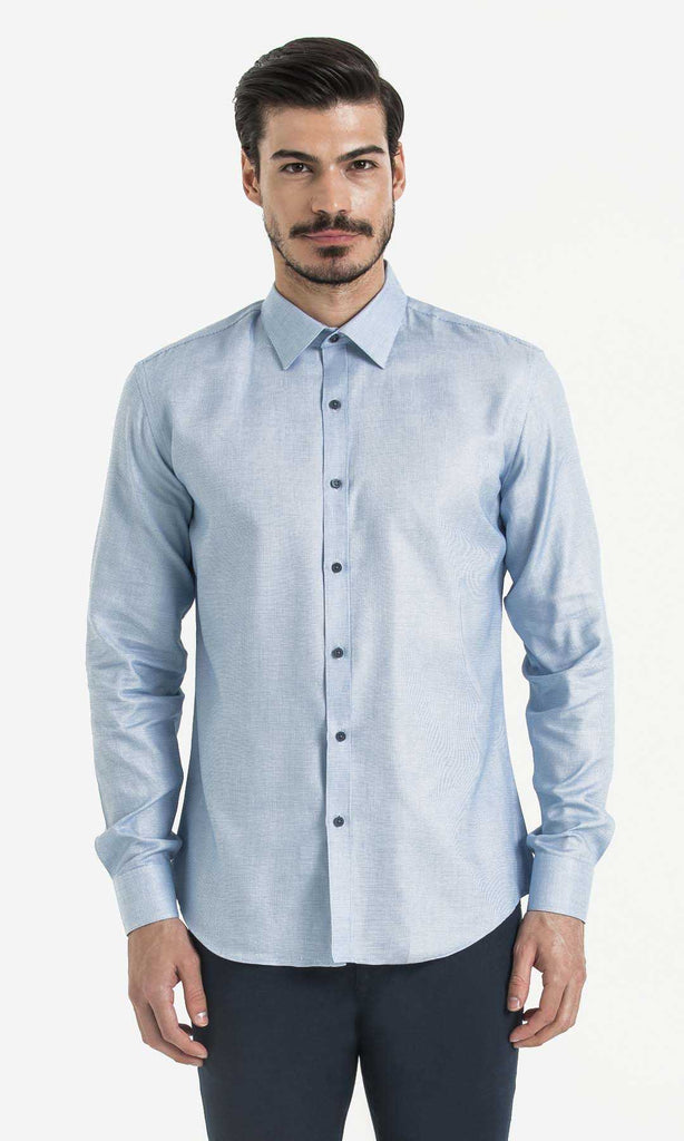 Slim Fit Long Sleeve Patterned Cotton Casual Shirt Blue D.