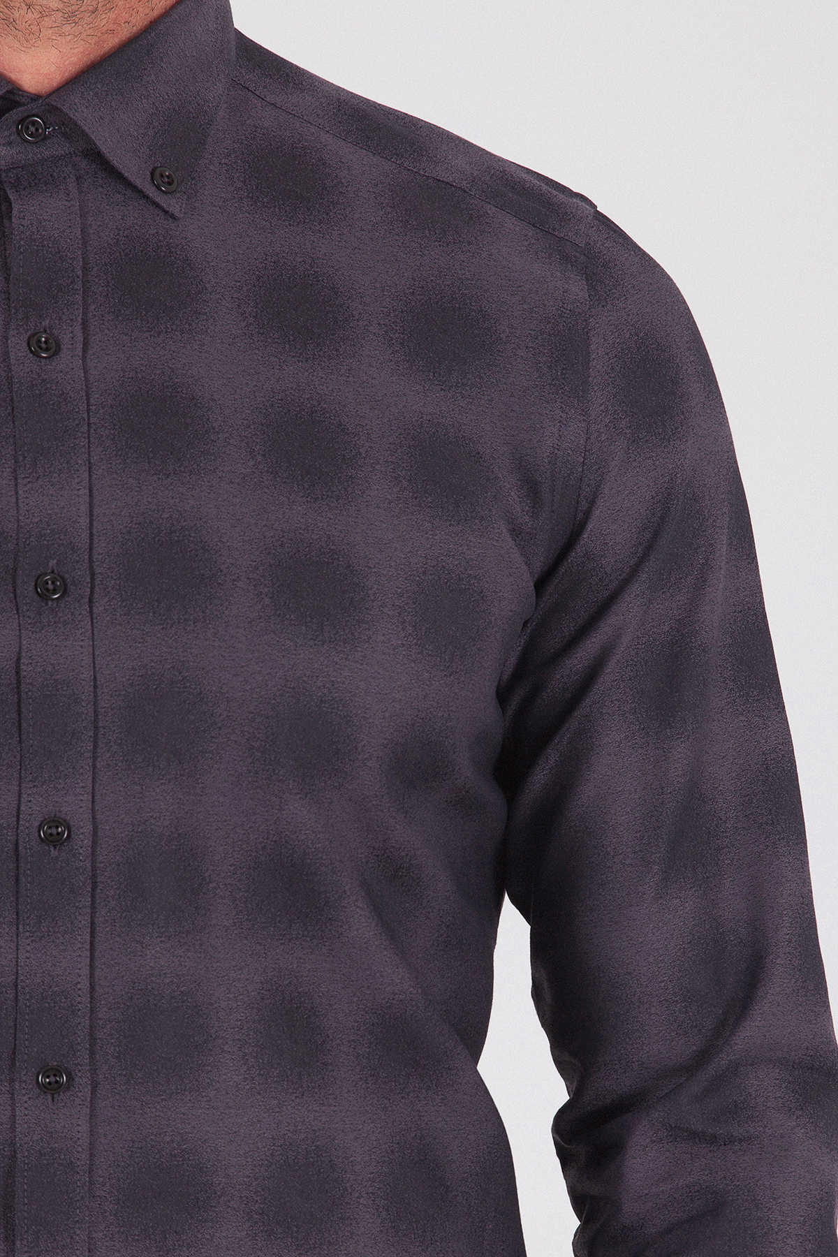 Slim Fit Long Sleeve Patterned Cotton Casual Shirt Charcoal