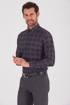 Slim Fit Long Sleeve Patterned Cotton Casual Shirt Charcoal