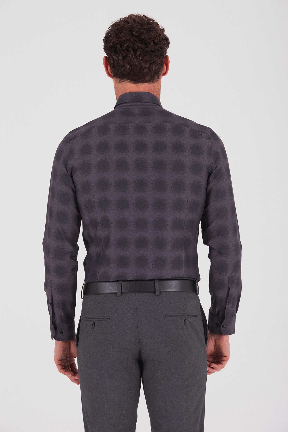 Slim Fit Long Sleeve Patterned Cotton Casual Shirt Charcoal