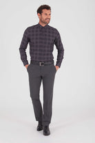 Slim Fit Long Sleeve Patterned Cotton Casual Shirt Charcoal