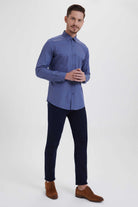 Slim Fit Long Sleeve Patterned Cotton Casual Shirt Dark