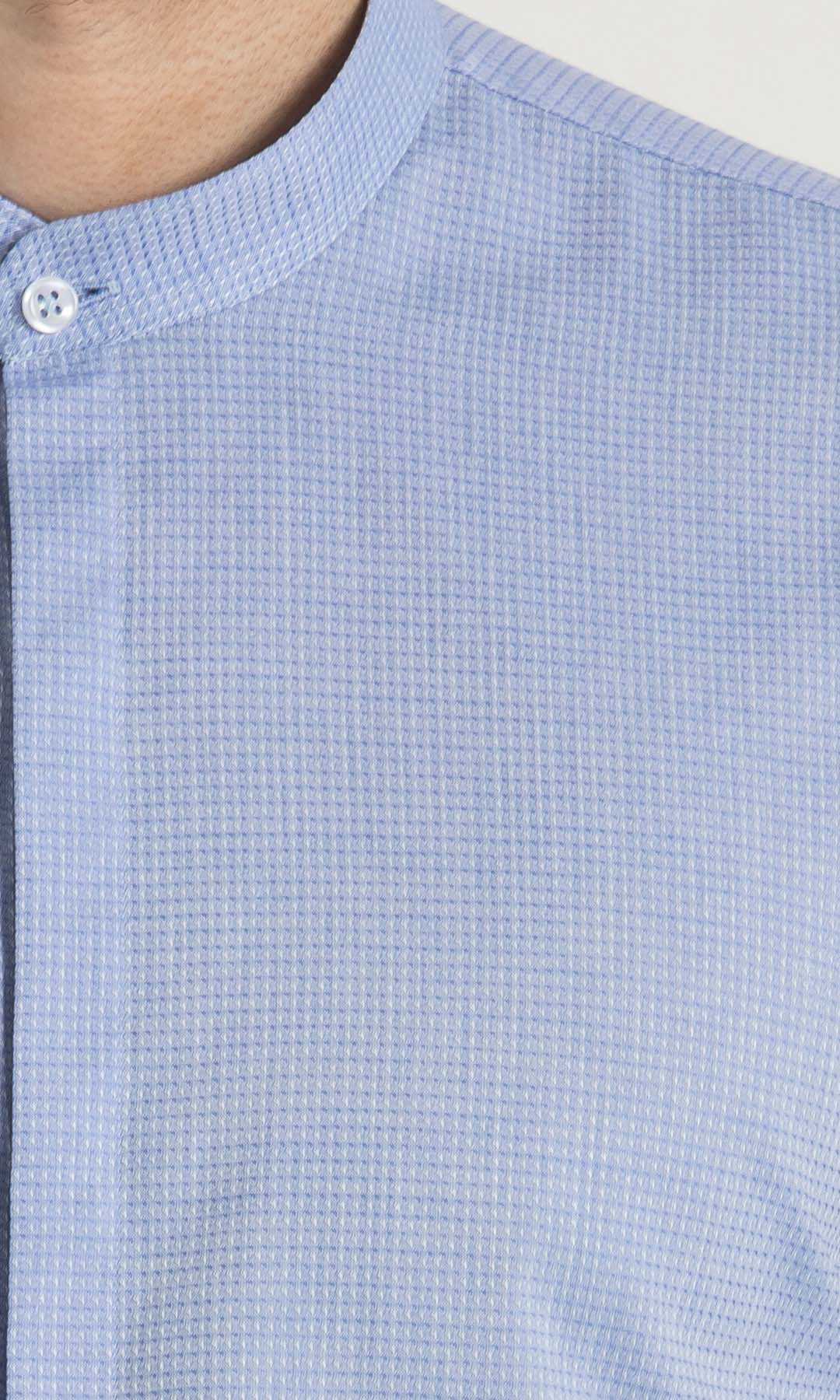 Slim Fit Long Sleeve Patterned Cotton Dress Shirt Blue D.1