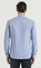 Slim Fit Long Sleeve Patterned Cotton Dress Shirt Blue D.1