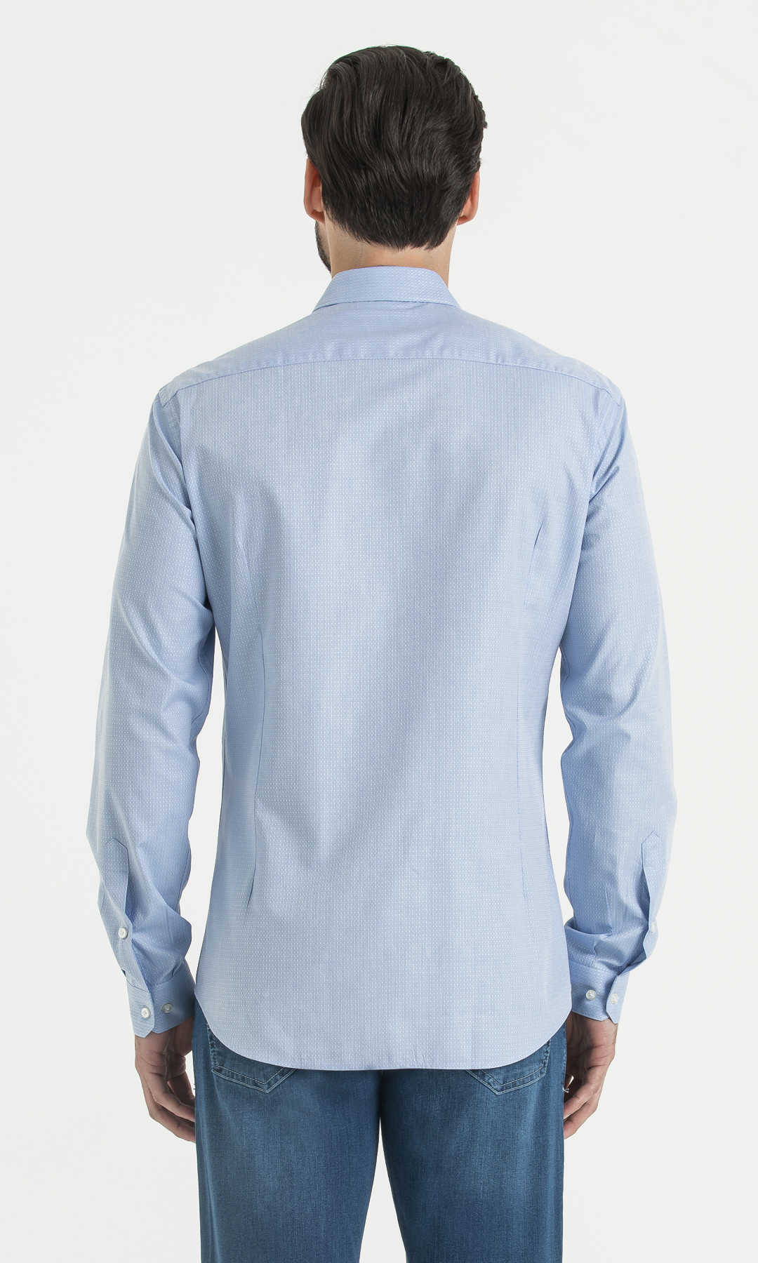 Slim Fit Long Sleeve Patterned Cotton Dress Shirt Blue D.10