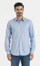 Slim Fit Long Sleeve Patterned Cotton Dress Shirt Blue D.10