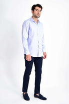 Slim Fit Long Sleeve Patterned Cotton Dress Shirt Blue D.10