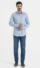 Slim Fit Long Sleeve Patterned Cotton Dress Shirt Blue D.10