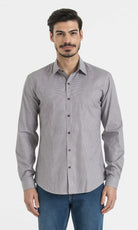 Slim Fit Long Sleeve Patterned Cotton Dress Shirt Light