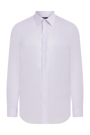 Slim Fit Long Sleeve Patterned Cotton Dress Shirt Lilac D.