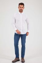 Slim Fit Long Sleeve Patterned Cotton Dress Shirt White D.