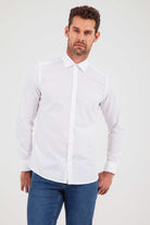 Slim Fit Long Sleeve Patterned Cotton Dress Shirt White D.