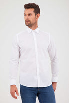 Slim Fit Long Sleeve Patterned Cotton Dress Shirt White D.