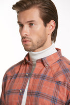 Slim Fit Long Sleeve Plaid Cotton Blend Brick Casual Shirt