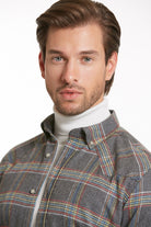 Slim Fit Long Sleeve Plaid Cotton Blend Gray Casual Shirt