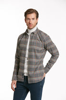 Slim Fit Long Sleeve Plaid Cotton Blend Gray Casual Shirt