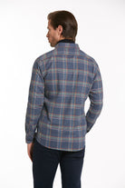 Slim Fit Long Sleeve Plaid Cotton Blend Navy Casual Shirt