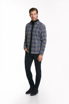 Slim Fit Long Sleeve Plaid Cotton Blend Navy Casual Shirt