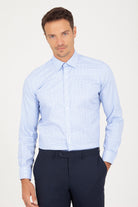 Slim Fit Long Sleeve Plaid Cotton Blue Dress Shirt - MIB