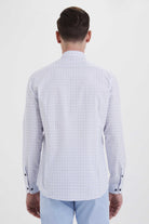 Slim Fit Long Sleeve Plaid Cotton Light Blue Dress Shirt