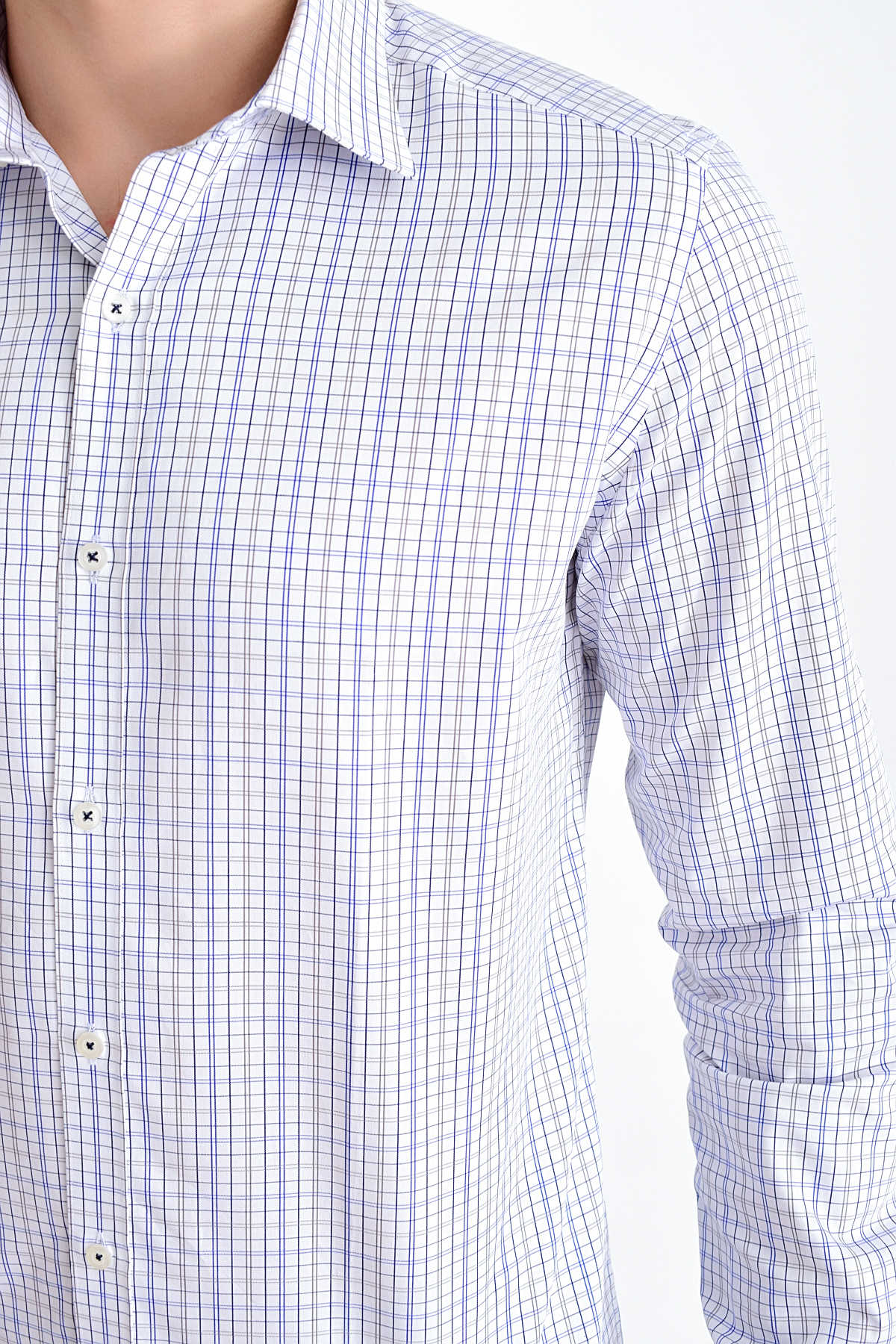 Slim Fit Long Sleeve Plaid Cotton Navy Casual Shirt - MIB