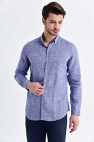 Slim Fit Long Sleeve Plaid Linen Navy Casual Shirt - MIB