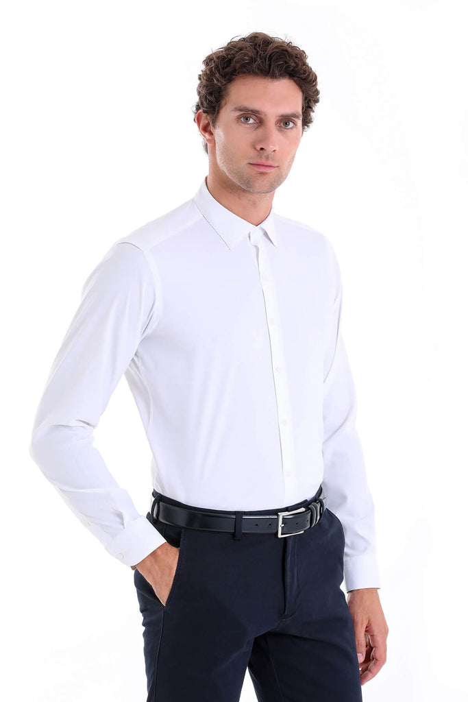 Slim Fit Long Sleeve Plain Casual Shirt White - MIB