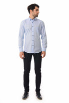 Slim Fit Long Sleeve Plain Cotton Casual Shirt Ice Blue