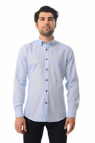 Slim Fit Long Sleeve Plain Cotton Casual Shirt Ice Blue