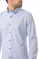 Slim Fit Long Sleeve Plain Cotton Casual Shirt Ice Blue