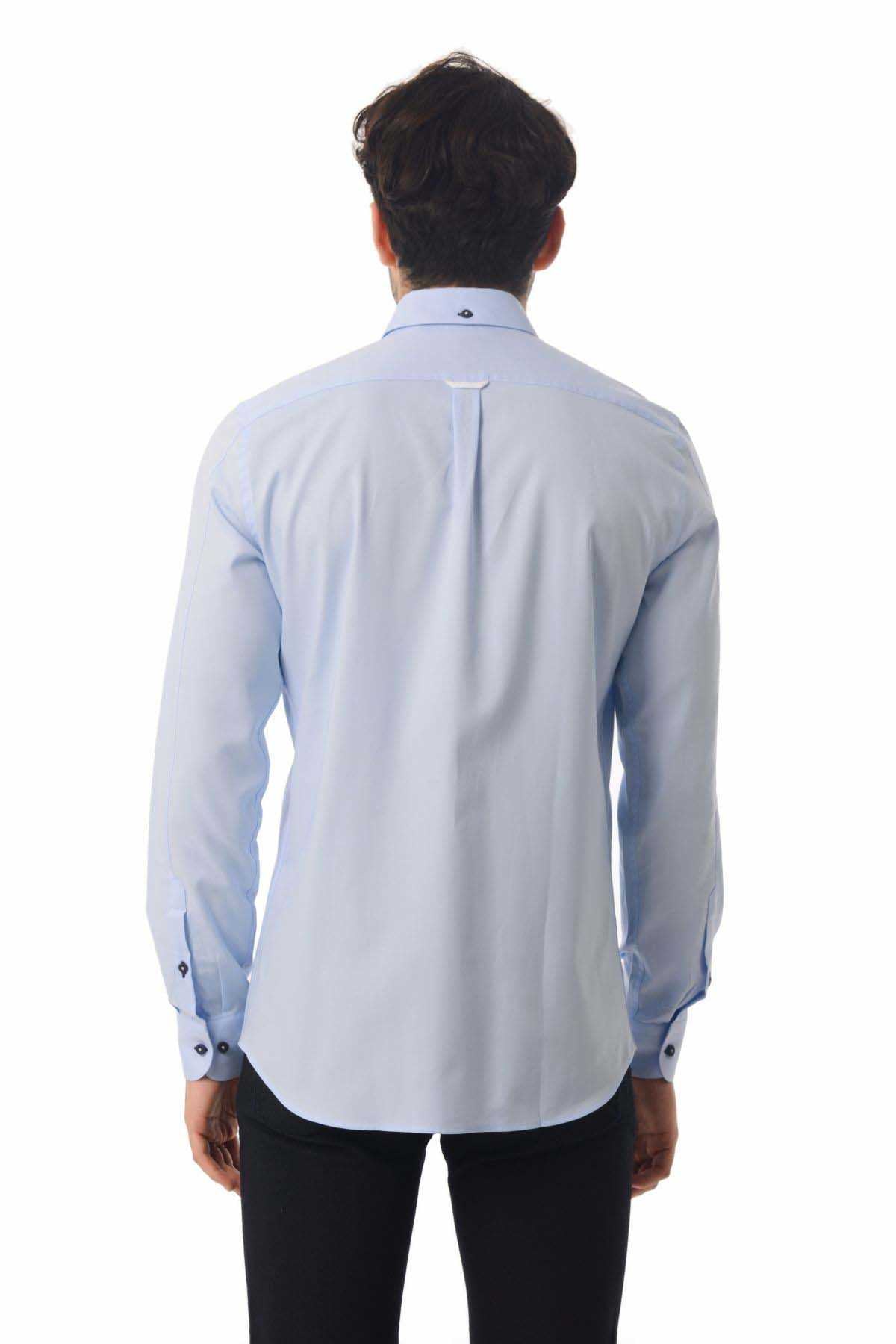 Slim Fit Long Sleeve Plain Cotton Casual Shirt Ice Blue