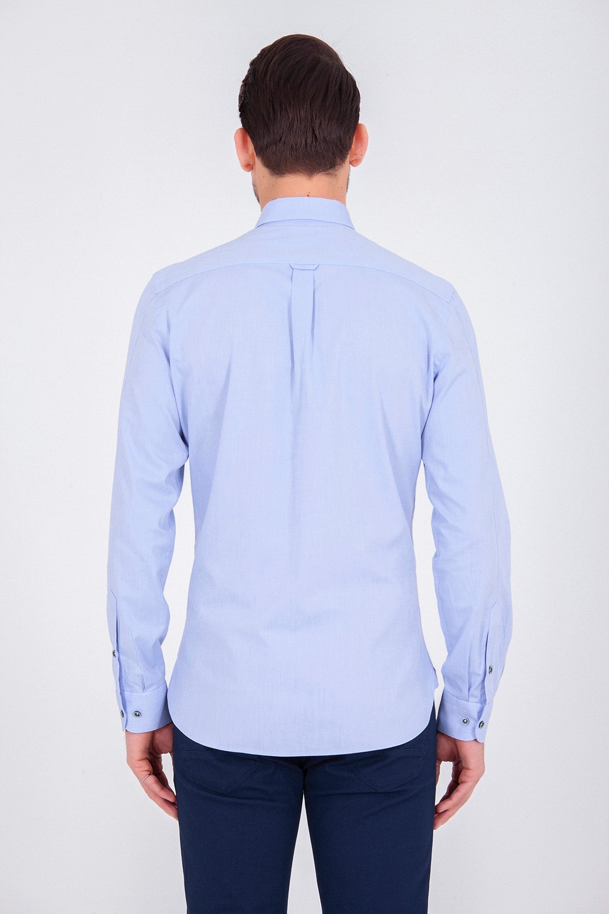 Slim Fit Long Sleeve Plain Cotton Casual Shirt Light. Blue