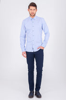 Slim Fit Long Sleeve Plain Cotton Casual Shirt Light. Blue