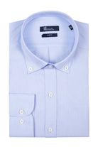 Slim Fit Long Sleeve Plain Cotton Casual Shirt Light. Blue