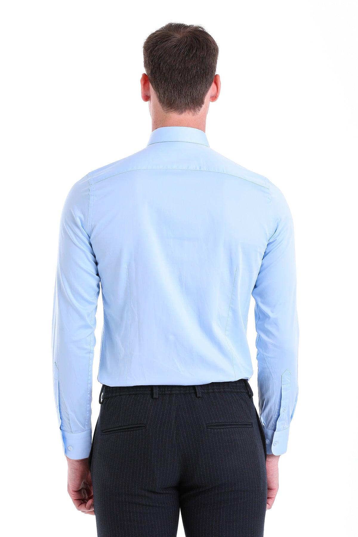 Slim Fit Long Sleeve Plain Cotton Dress Shirt Light. Blue