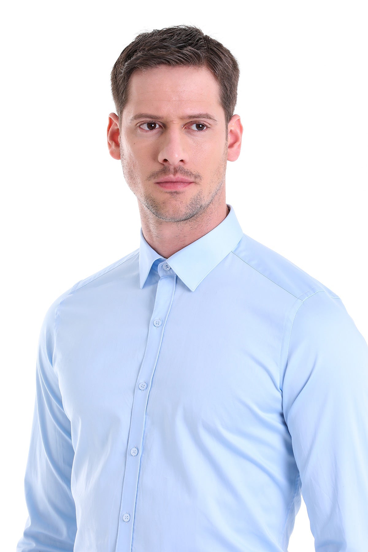 Slim Fit Long Sleeve Plain Cotton Dress Shirt Light. Blue