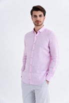 Slim Fit Long Sleeve Plain Linen Dress Shirt Pink - MIB