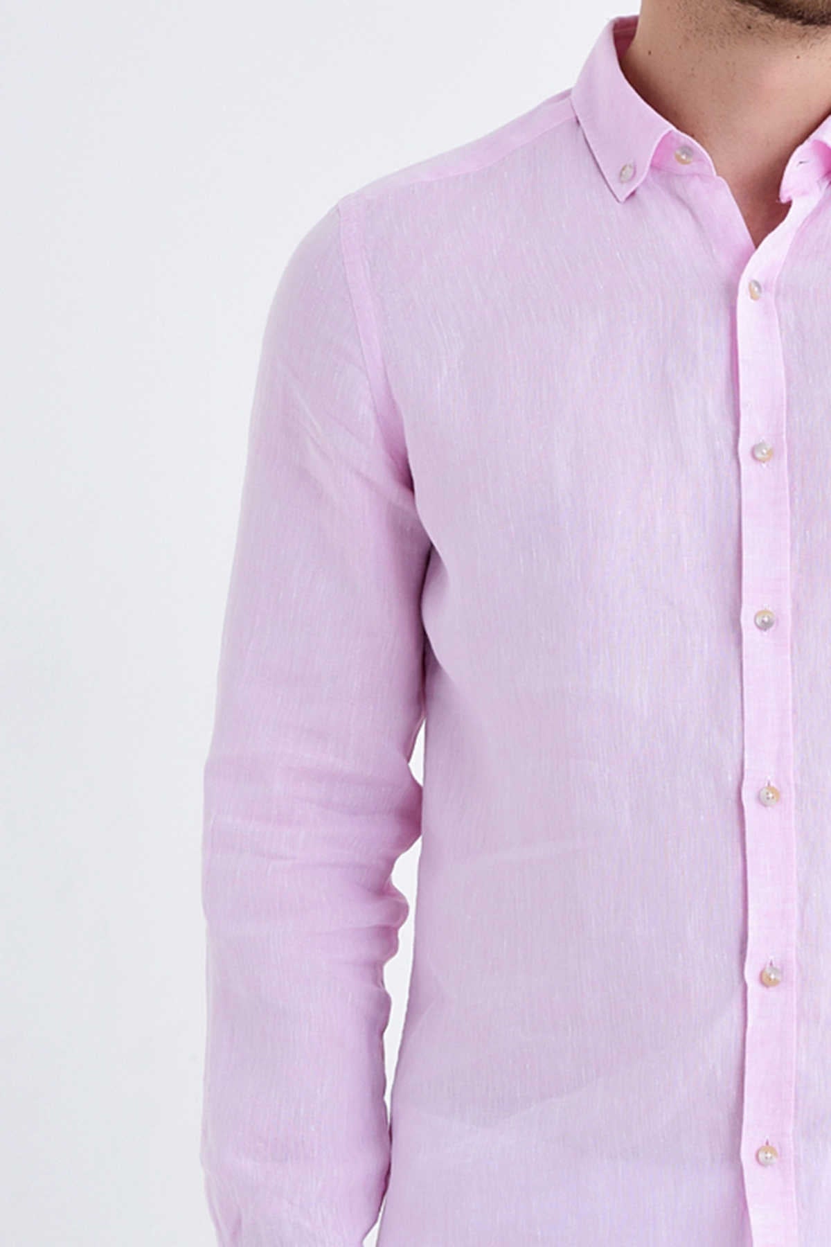 Slim Fit Long Sleeve Plain Linen Dress Shirt Pink - MIB