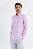 Slim Fit Long Sleeve Plain Linen Dress Shirt Pink - MIB