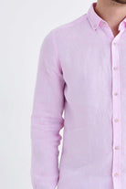 Slim Fit Long Sleeve Plain Linen Dress Shirt Pink - MIB