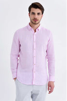 Slim Fit Long Sleeve Plain Linen Dress Shirt Pink - MIB