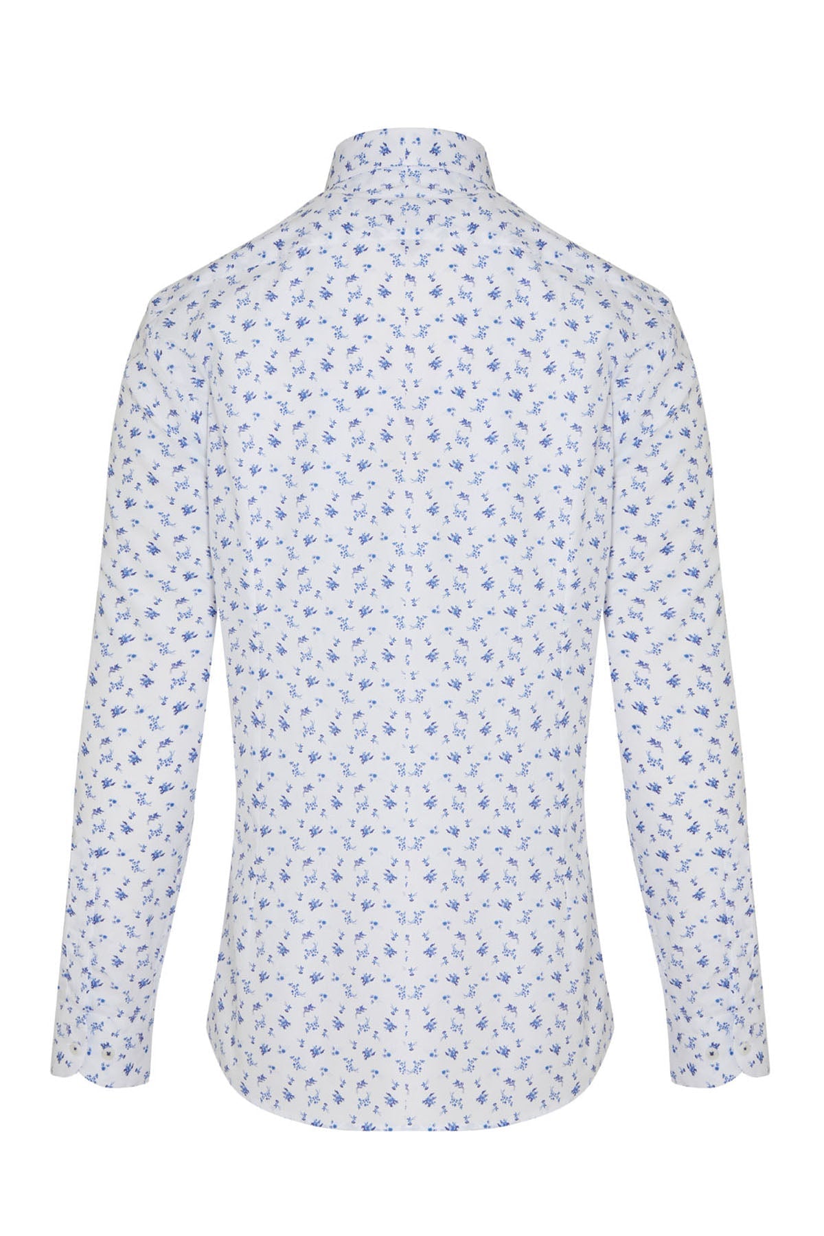 Slim Fit Long Sleeve Printed 100% Cotton Blue Casual Shirt